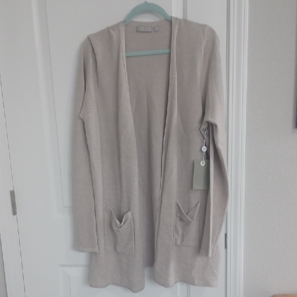 Beige Open Front Cardigan Sweater